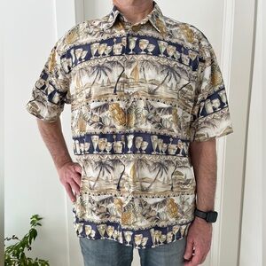 PIERRE CARDIN Vintage Short Sleeve Button Front Shirt Cocktail Tiki Vacation
